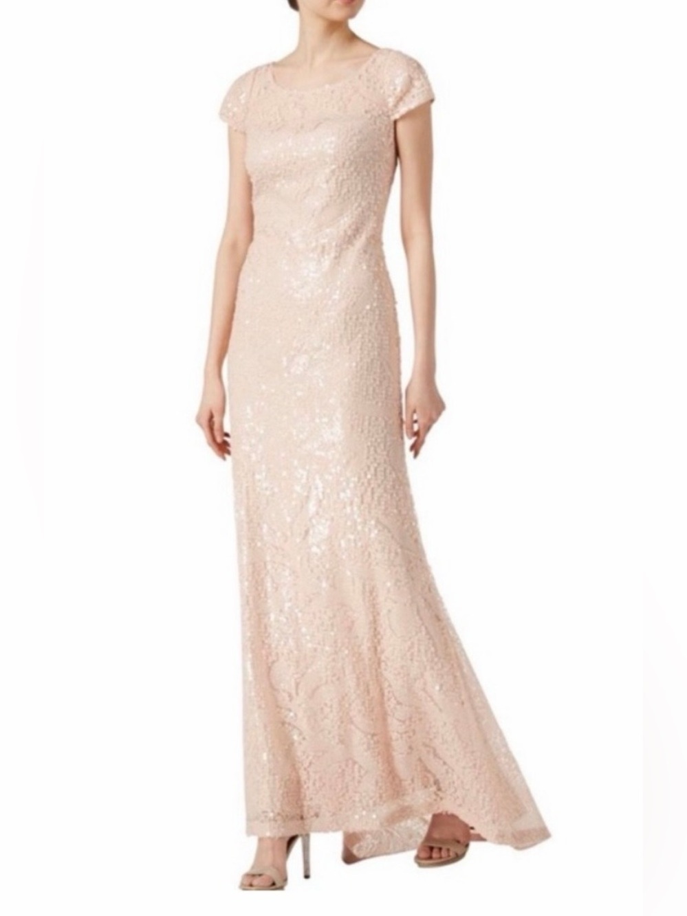 Calvin Klein Blush Pink Sequin Floor Length Gown Formal Evening Dress
Size 8